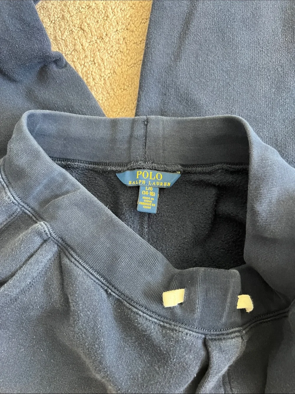 Ralph Lauren Navy Fleece Joggers with Red Polo Logo